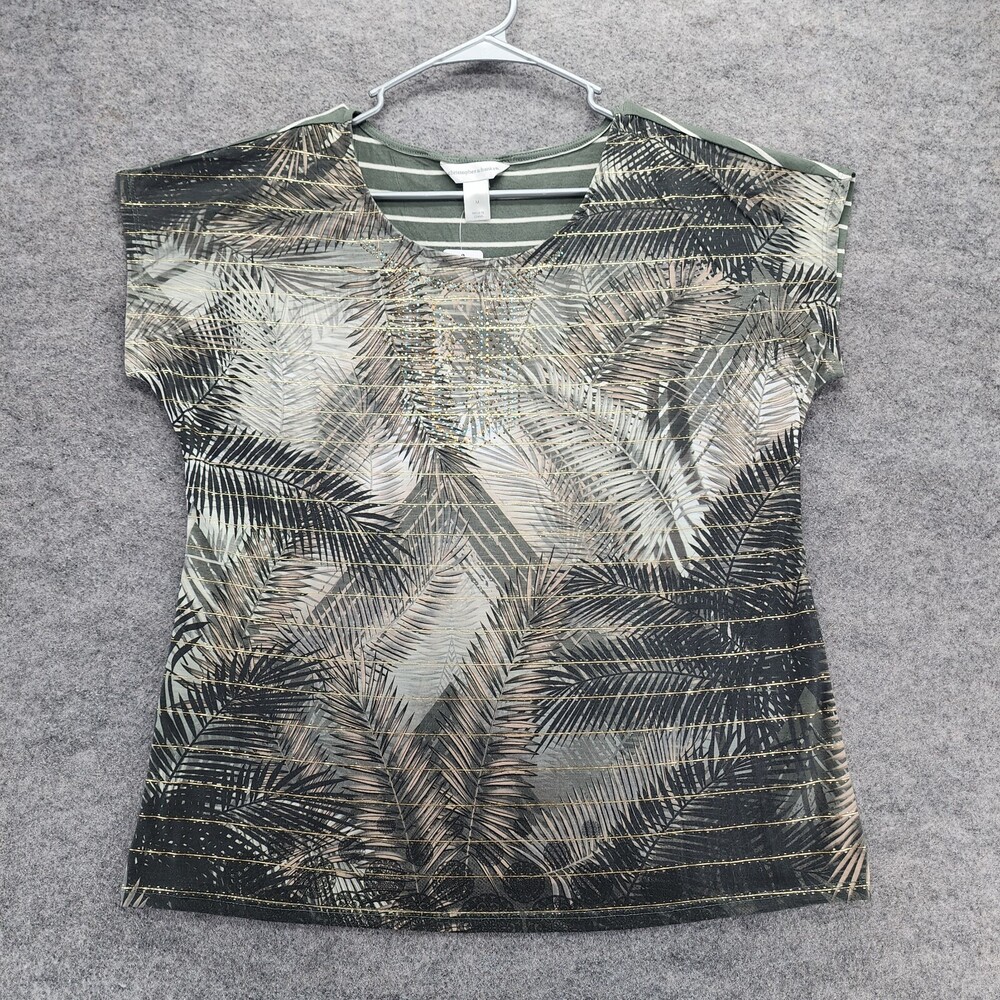 Christopher Banks Shirt Womens Medium Short Sleeve Green Striped